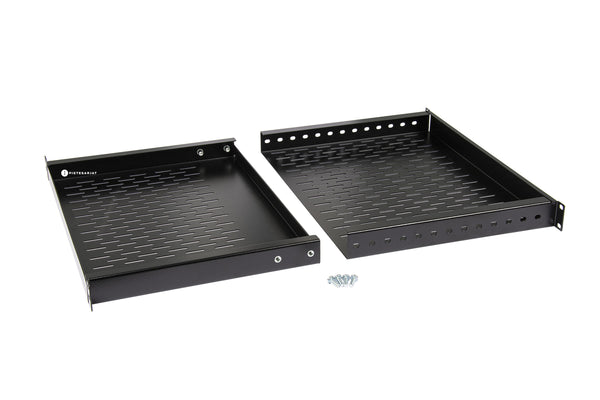 Hylly, musta 350-600mm, nelipiste 1U Säädettävä hylly 350-600mm,150kg Kuva - 1