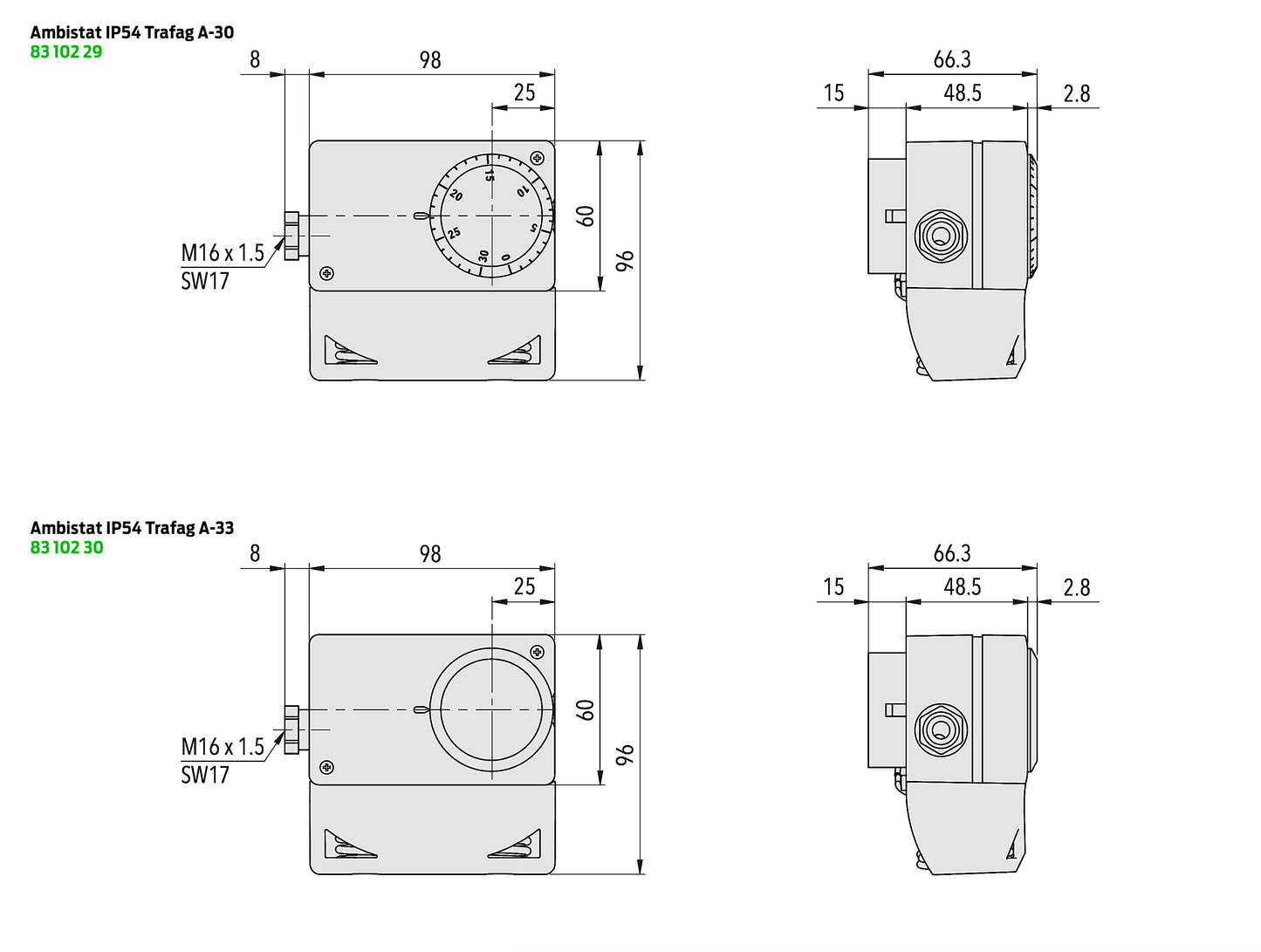 Trafag Ambistat IP54 huonetermostaatit Kuva - 6