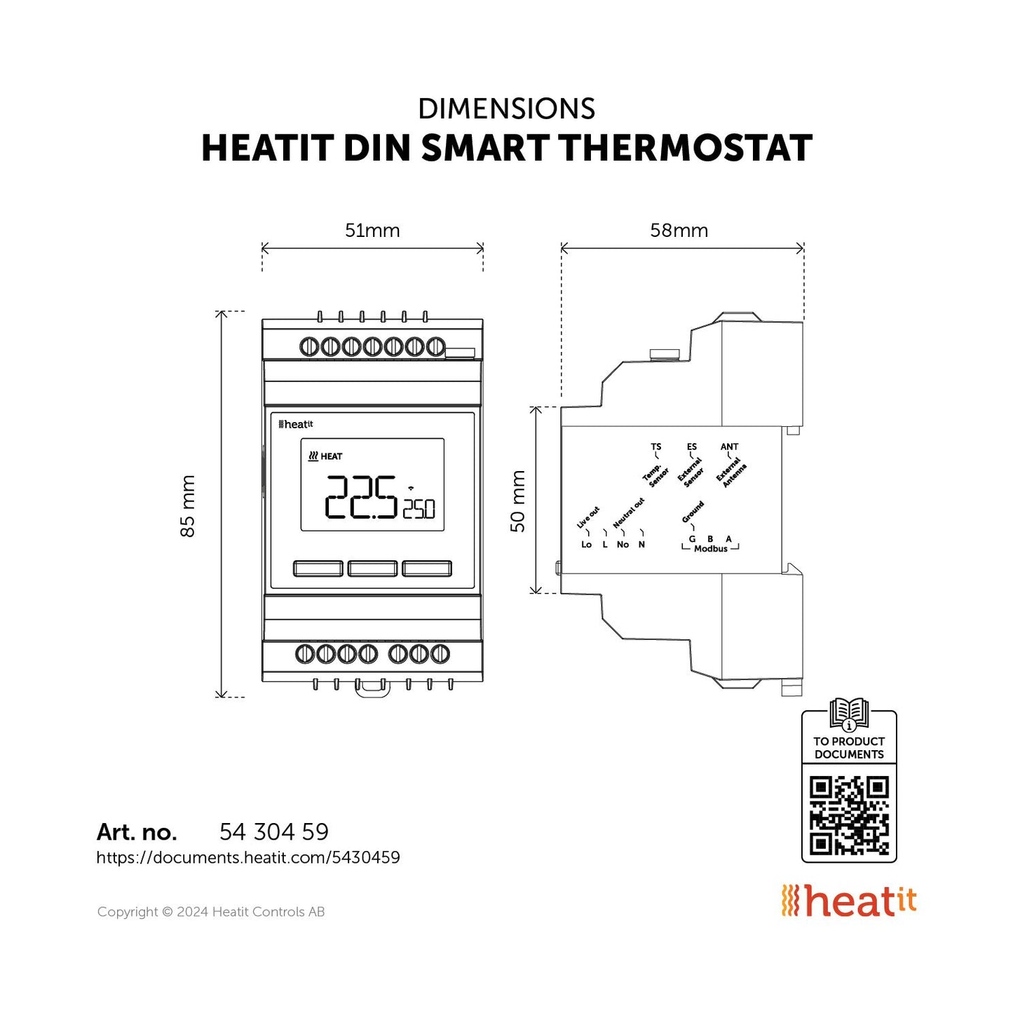 Yhdistelmätermostaatti Z-Wave Heatit DIN Smart 16A Modbus Kuva - 6
