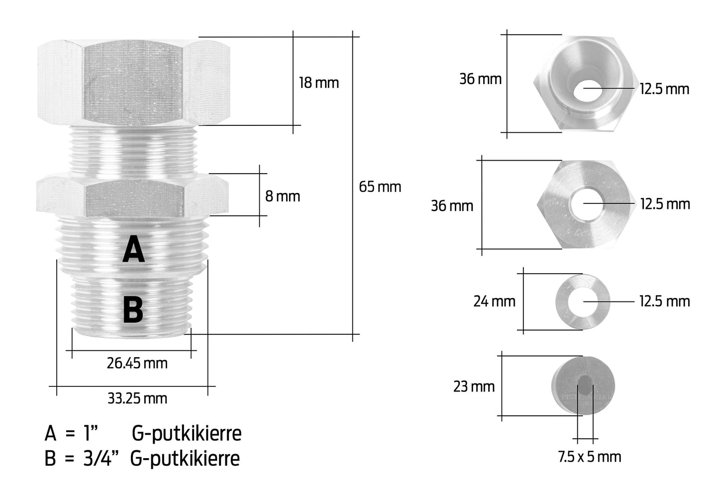 Paineläpivienti Nippa 1"/ ¾" LIME/PST10 Kuva - 5