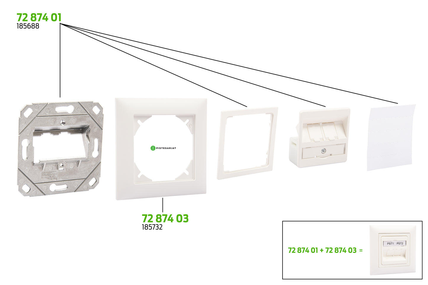 Telerasia, UP-K 2xMS/MU/PS "LD" 2xRJ45 Keskiölevy 60x60 185688