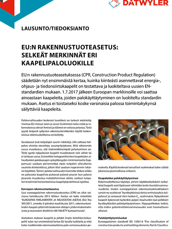 DATWYLER - Lausunto / WHITE PAPER - Kuituoptiset kaapelit DIN-, EN-, JA IEC Image