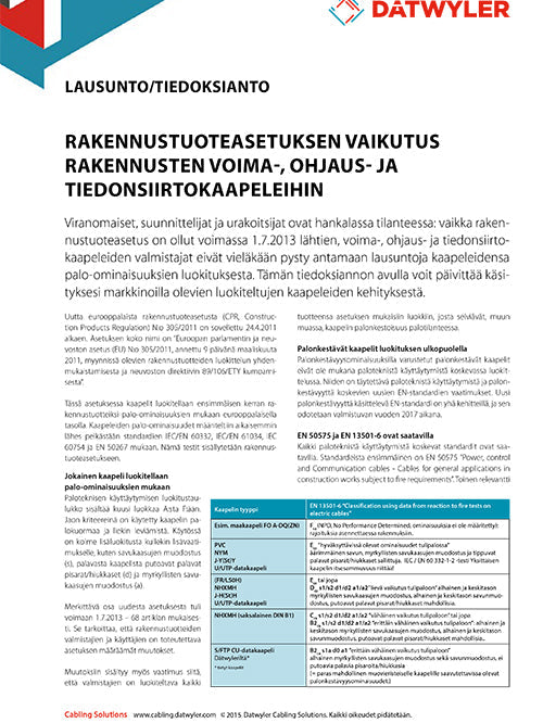 DATWYLER - Lausunto / WHITE PAPER - Voima-, ohjaus ja tiedonsiirtokaapelit Image