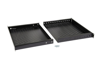 Hylly, musta 350-600mm, nelipiste 1U Säädettävä hylly 350-600mm,150kg Kuva - 1
