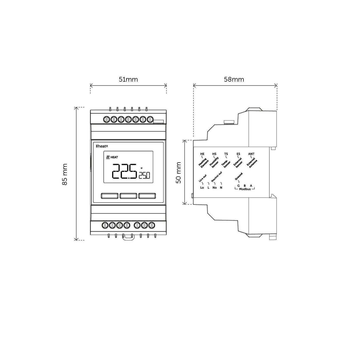 Yhdistelmätermostaatti Z-Wave Heatit DIN Smart 16A Modbus Kuva - 6