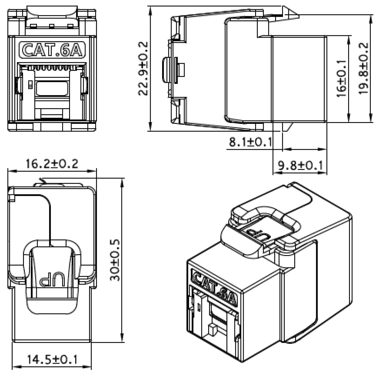 Liitin-Cat6a RJ45 STP shortbody Keystone Cat.6a työkaluton Keystone liitin Kuva - 5
