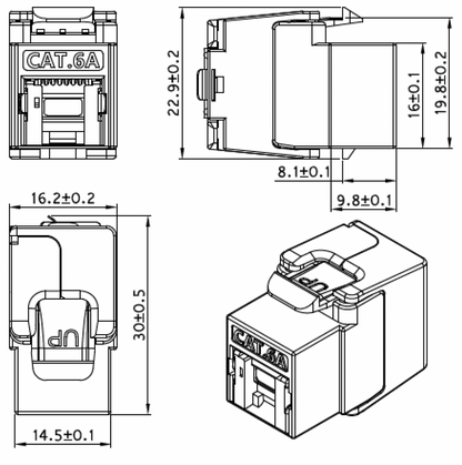 Liitin-Cat6a RJ45 STP shortbody Keystone Cat.6a työkaluton Keystone liitin Kuva - 5