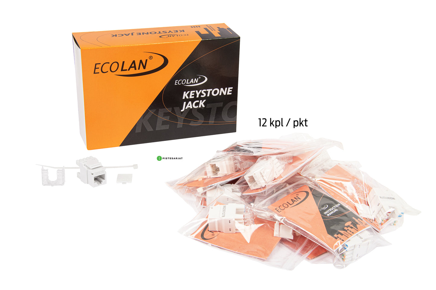 Liitin-Cat6 RJ45 UTP Keystone, 12kpl/pakkaus Ecolan Cat 6 pölysuojalla