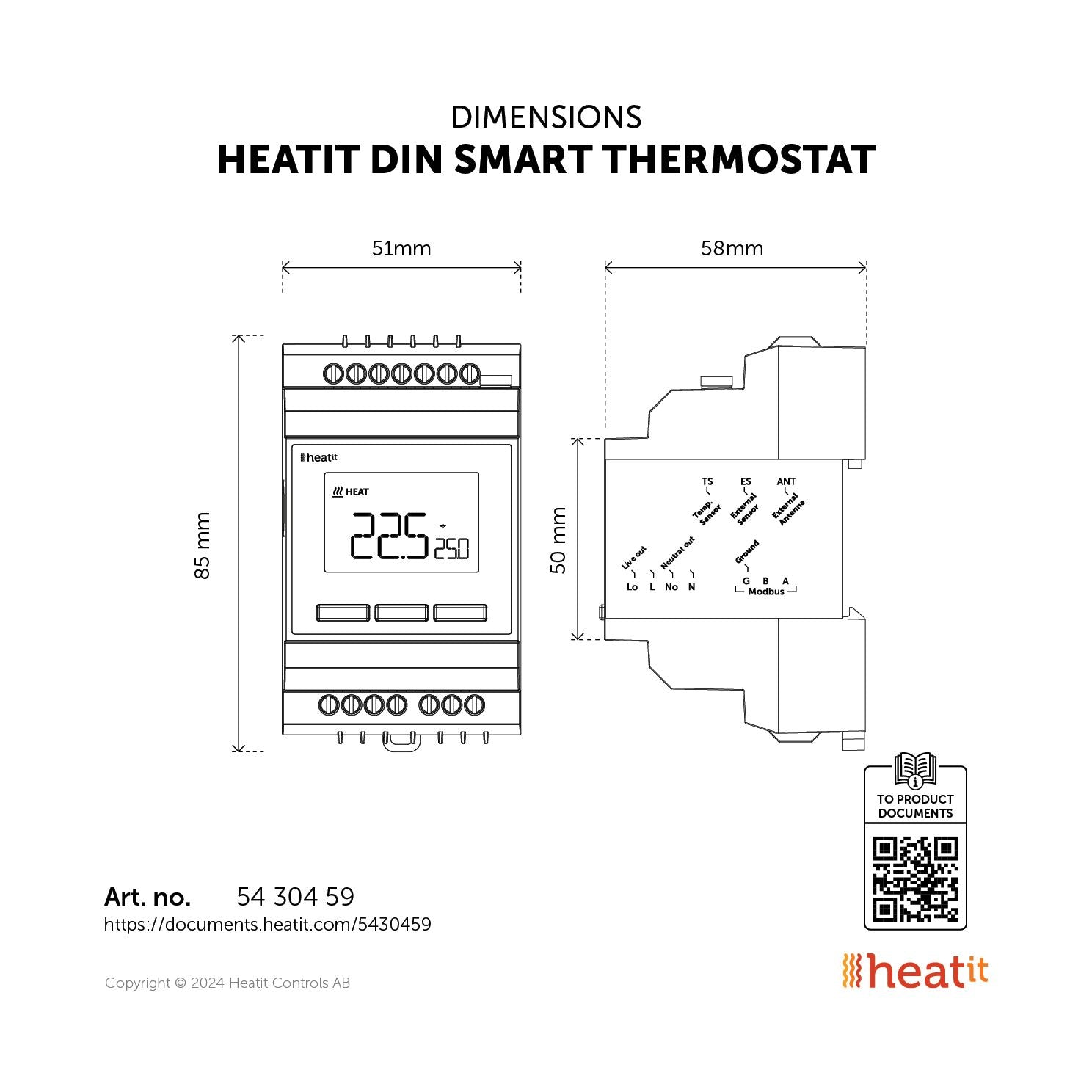 Yhdistelmätermostaatti Z-Wave Heatit DIN Smart 16A Modbus Kuva - 6
